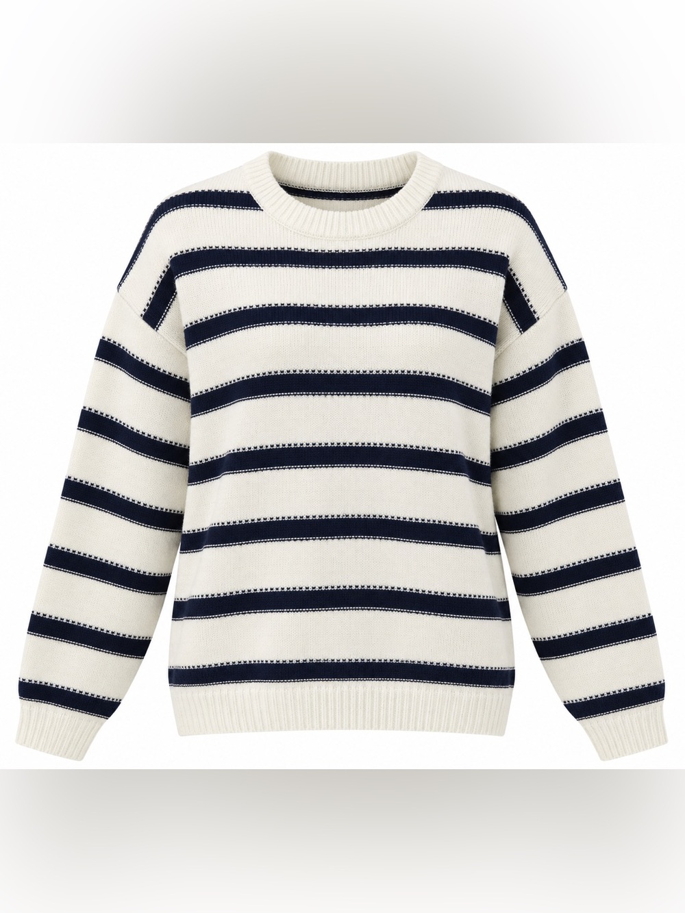 Ardene White Navy Striped Knit Crewneck Sweater Women’s Size M